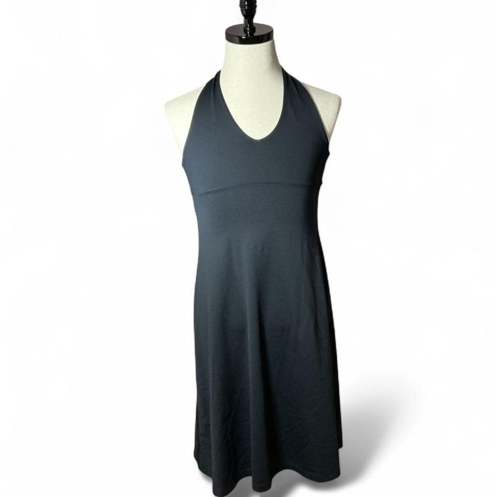 Patagonia Gorpcore Active Travel Halter Dress Womens M Black Tie Back V-Neck